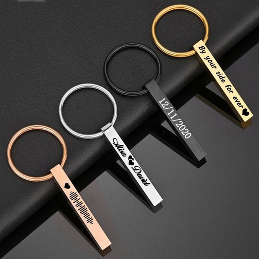 18K Gold Plated Personalized Engraved Name Keychains 1-4 Sides Engrave 3D Bar Vertical Key Chains Customized Gift Keyring Custom Jewelry