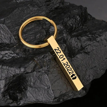 18K Gold Plated Personalized Engraved Name Keychains 1-4 Sides Engrave 3D Bar Vertical Key Chains Customized Gift Keyring Custom Jewelry