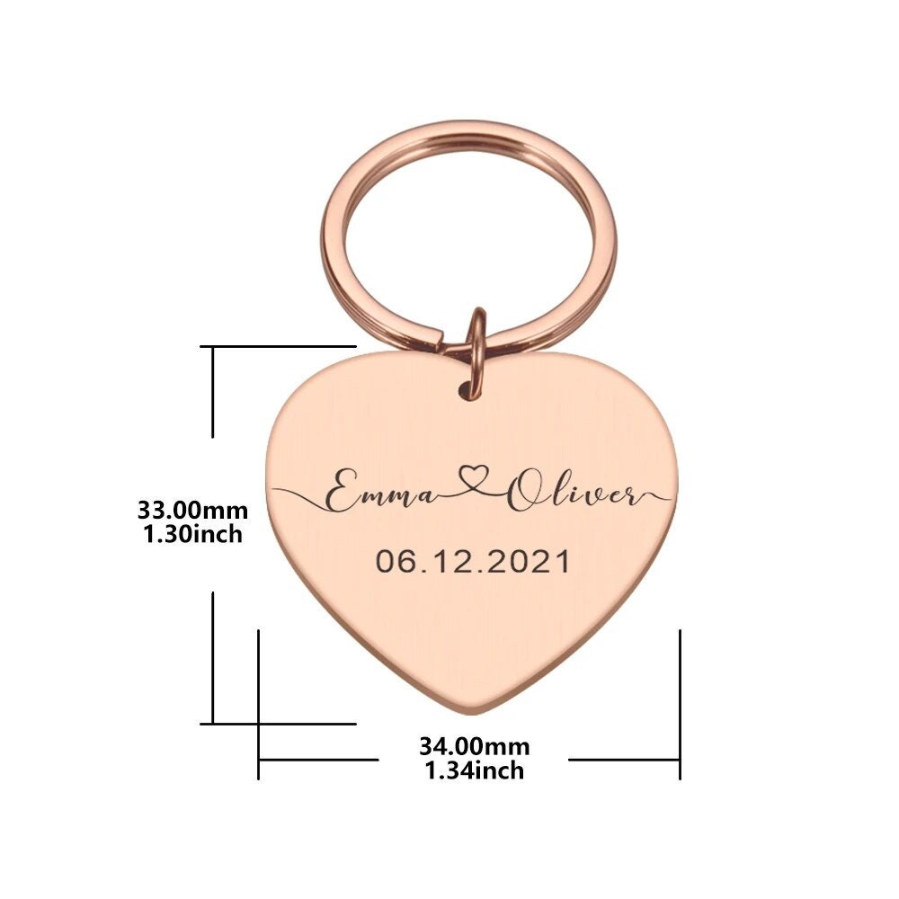 18K Gold Plated Personalized Engraved Heart Name Keychain, Custom Gift, Engraved Key Ring, Key Chains Customized Gift Keyring Custom Jewelry