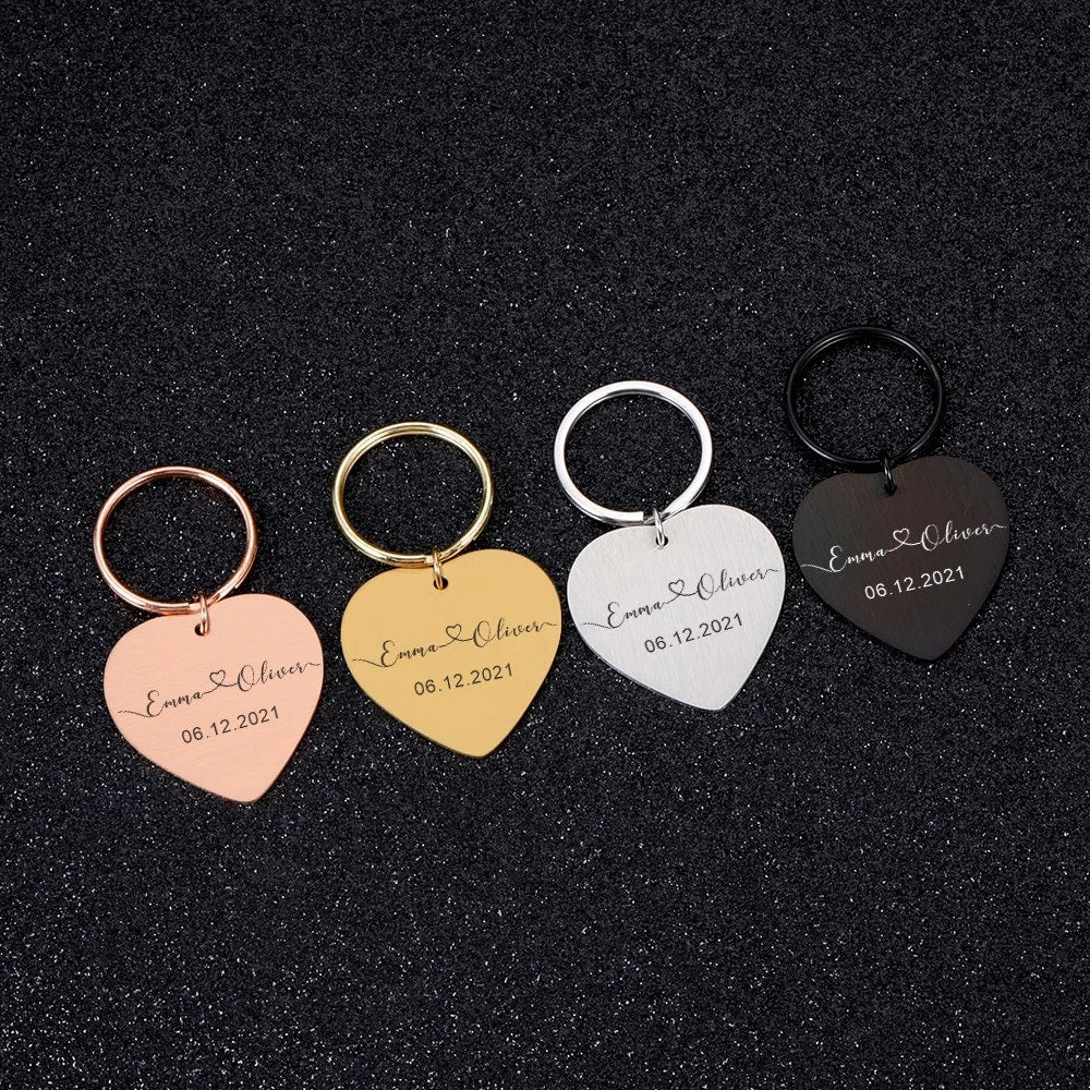 18K Gold Plated Personalized Engraved Heart Name Keychain, Custom Gift, Engraved Key Ring, Key Chains Customized Gift Keyring Custom Jewelry