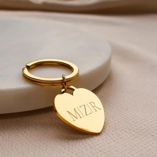 18K Gold Plated Personalized Engraved Heart Name Keychain, Custom Gift, Engraved Key Ring, Key Chains Customized Gift Keyring Custom Jewelry