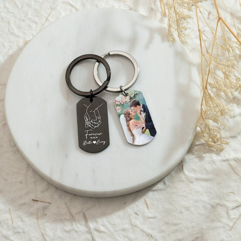 18K Gold Plated Personalized Photo Keychain Custom Picture Keychain Personalized Jewelry Customized Pic Keyring Doubled Sided Text Keychain