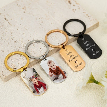 18K Gold Plated Personalized Photo Keychain Custom Picture Keychain Personalized Jewelry Customized Pic Keyring Doubled Sided Text Keychain