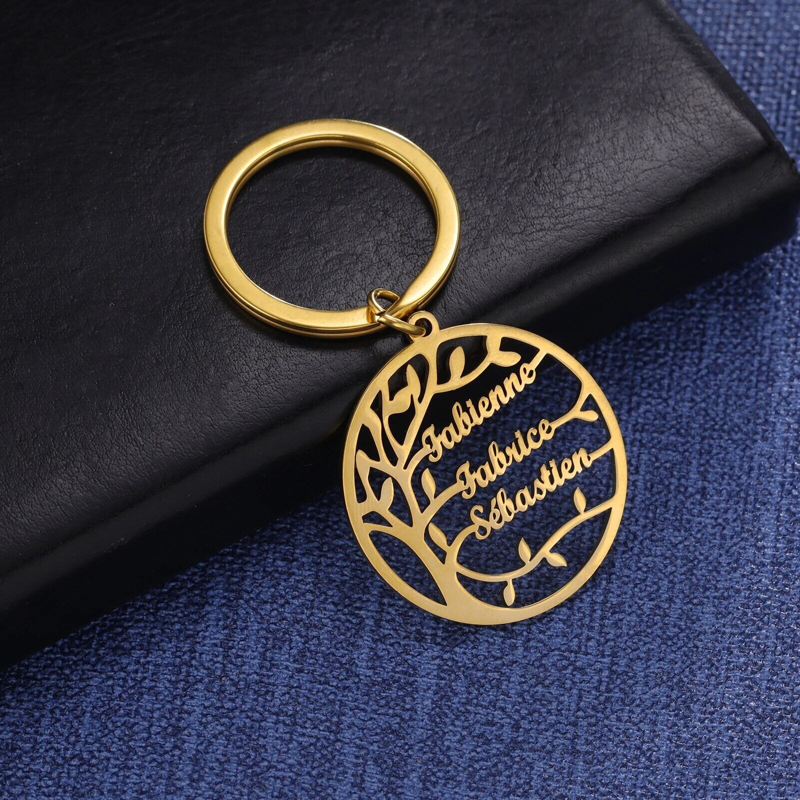 18K Gold Plated Personalized Family Name Key chain, Custom Keychain, Family Tree Name Keyring, Customized Gift, Keyring Custom Tree of Life