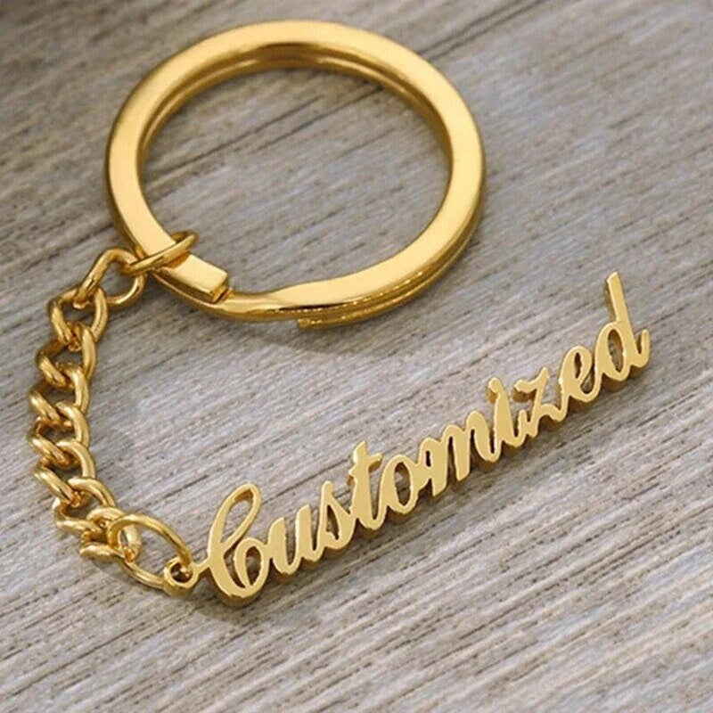 18K Gold Plated Personalized Engraved Name Keychain, Custom Gift, Engraved Key Ring, Name Key Chains Customized Gift Keyring Custom Jewelry