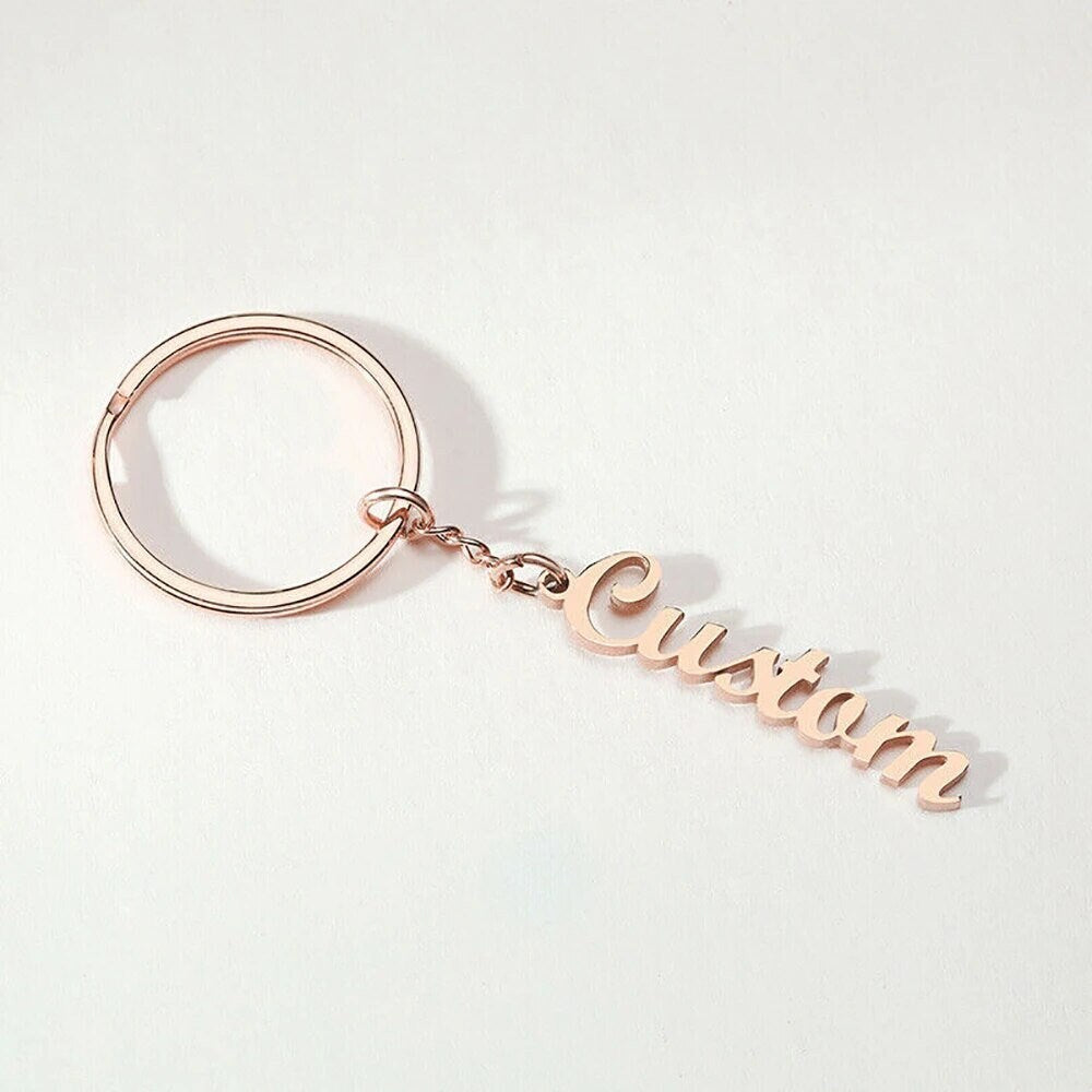 18K Gold Plated Personalized Engraved Name Keychain, Custom Gift, Engraved Key Ring, Name Key Chains Customized Gift Keyring Custom Jewelry