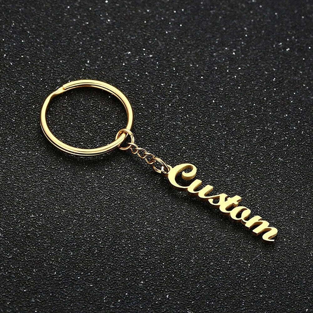 18K Gold Plated Personalized Engraved Name Keychain, Custom Gift, Engraved Key Ring, Name Key Chains Customized Gift Keyring Custom Jewelry