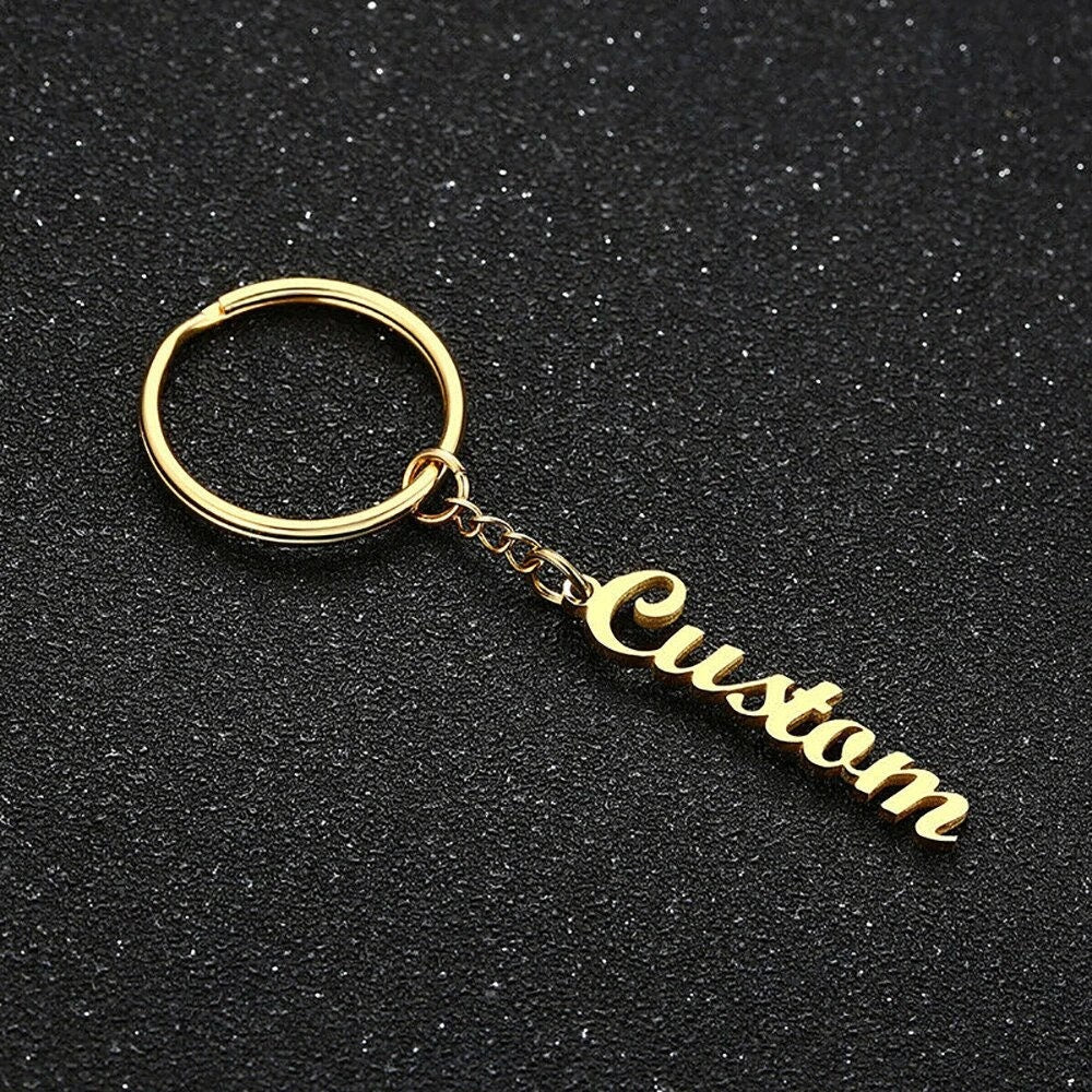 18K Gold Plated Personalized Engraved Name Keychain, Custom Gift, Engraved Key Ring, Name Key Chains Customized Gift Keyring Custom Jewelry