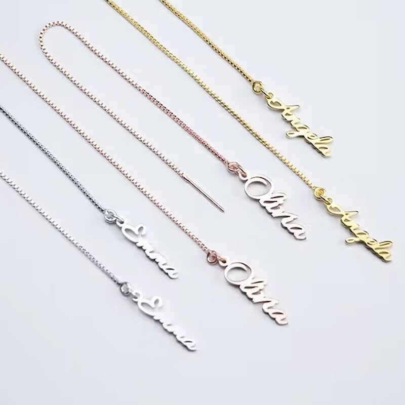 18K Gold-Plated Personalized Vertical Name Dangle Earrings Custom Jewelry Minimalist, Customizable, Stylish Gifts for Her Customized Jewelry