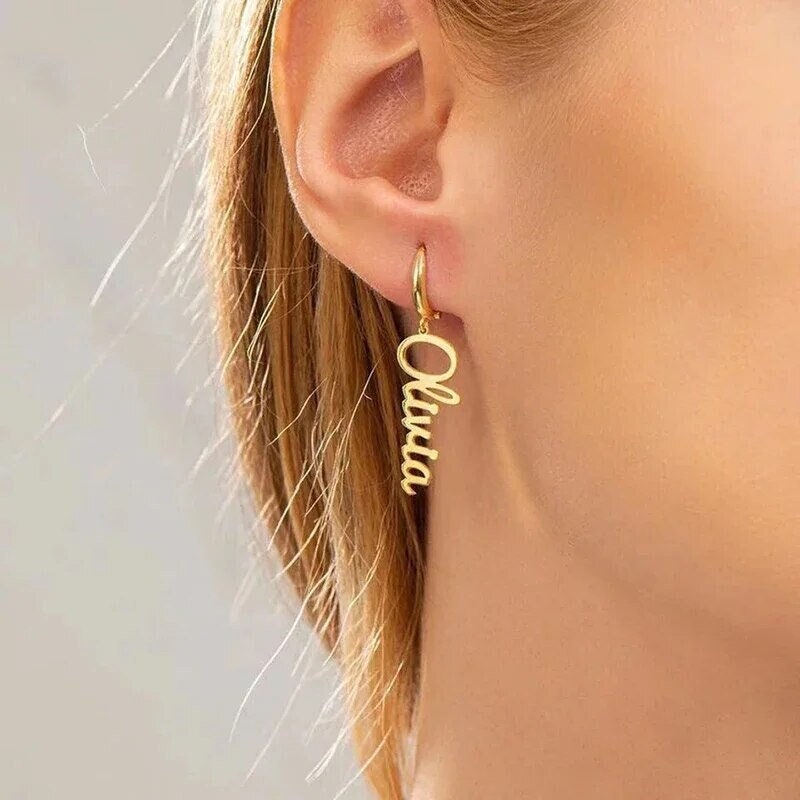 18K Gold-Plated Personalized Vertical Name Dangle Earrings Custom Jewelry Minimalist, Customizable, Stylish Gifts for Her Customized Jewelry