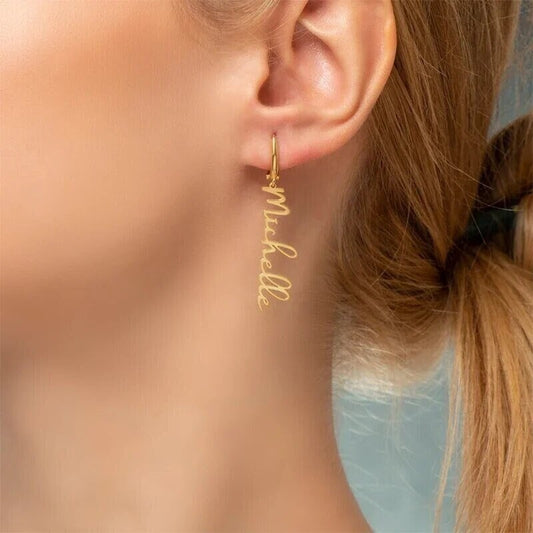 18K Gold-Plated Personalized Vertical Name Dangle Earrings Custom Jewelry Minimalist, Customizable, Stylish Gifts for Her Customized Jewelry