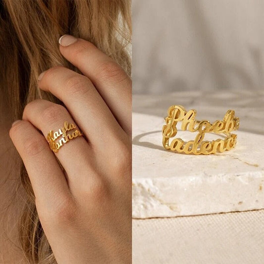 18K Gold Plated Personalized Ring 1-3 Name Engrave Customized Minimalist Ring, Custom Jewelry Nameplate Couple Ring Band Custom Jewelry Gift