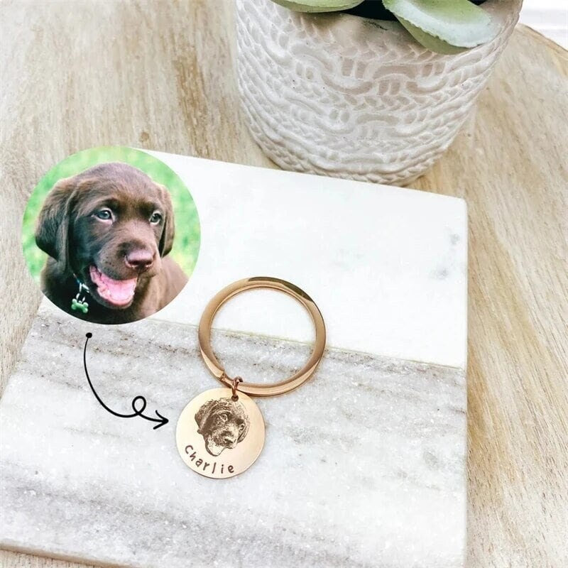 18K Gold Plated Personalized Custom Engraved Dog Cat Name Keychain Custom Gift Pet Keyring Nameplate Key Accessories Gift for Dog Pet Lovers