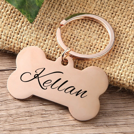 18K Gold Plated Personalized Custom Engraved Dog Name Keychain Custom Gift Bone Shaped Keyring Nameplate Key Accessories Gift for Dog Lovers