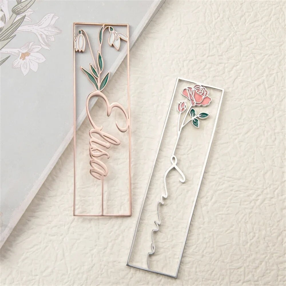 Personalized Birthflower Name Metal Bookmark, Custom Name Birthday Bookmark Birthflower Bookmark Customized Jewelry with Name Bookmarks Gift