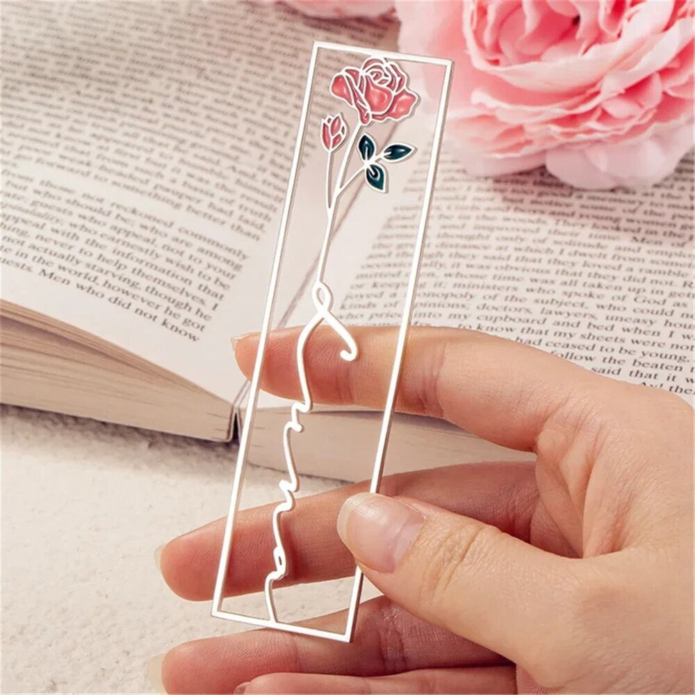 Personalized Birthflower Name Metal Bookmark, Custom Name Birthday Bookmark Birthflower Bookmark Customized Jewelry with Name Bookmarks Gift