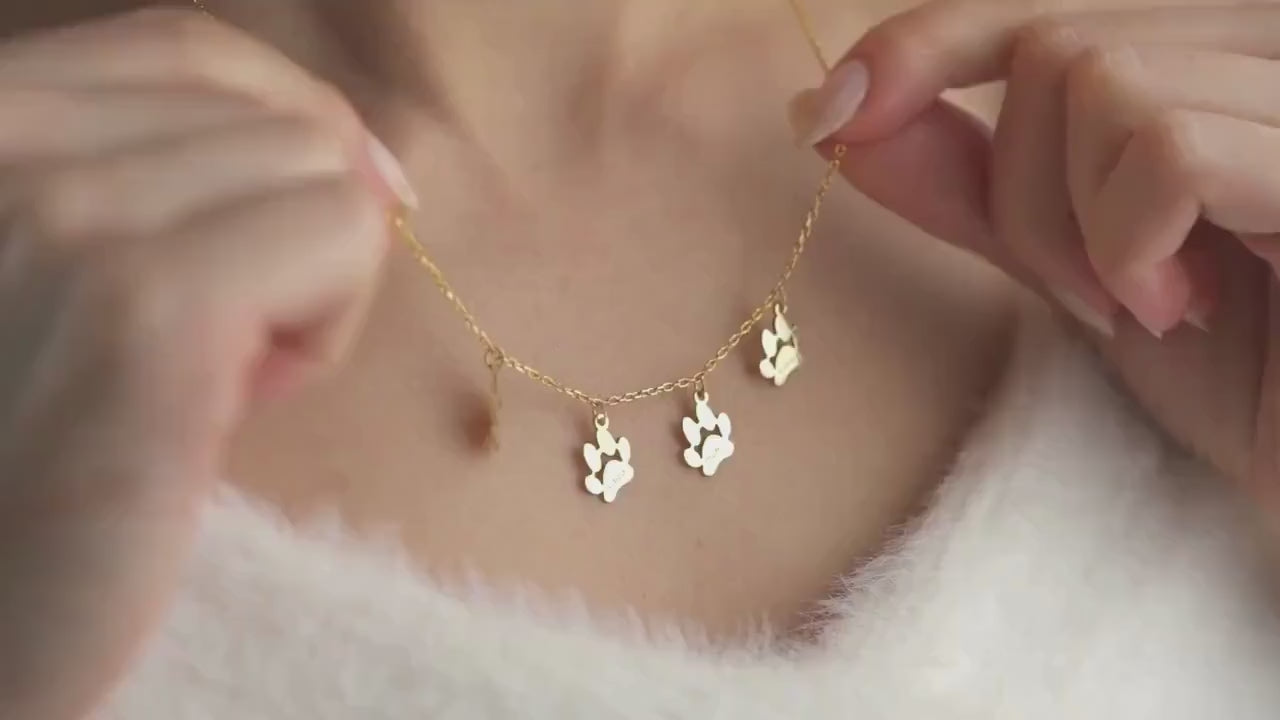 18K Gold Plated Pets Paw Print Name Necklace Minimalist Personalized Necklace, Customized Jewelry, Dog Paw Necklace Cat Paw Pet Name Jewelry