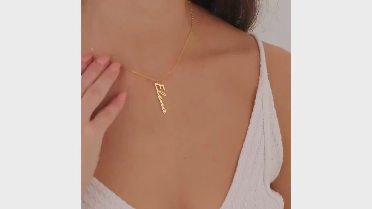 18K Gold Plated Personalized Vertical Name Necklace, Customized Name Necklace Handcrafted Custom Jewelry, Nameplate Pendant, Gift For Her