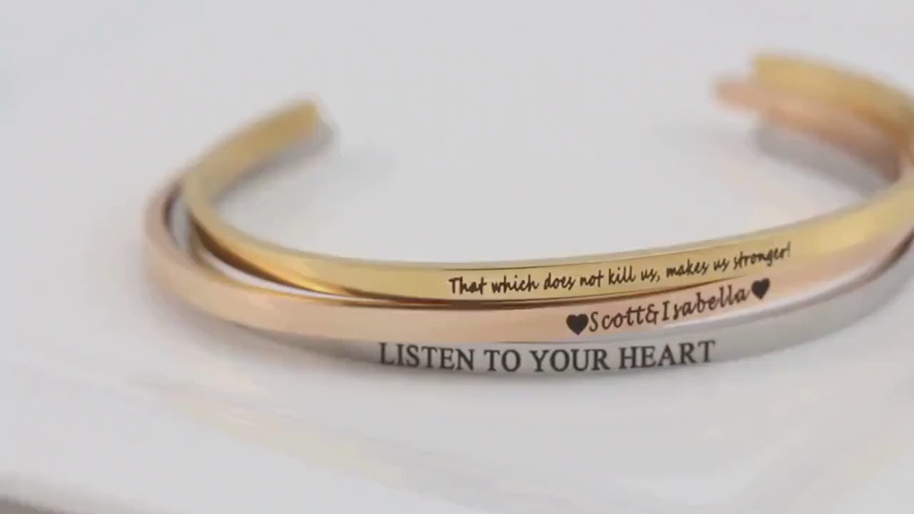 18K Gold Plated 4mm Engraved Text Name Bangle Personalized Cuff Bracelet Gift Customized Bracelet Custom Jewelry Gift For Mom, Jewelry Gift